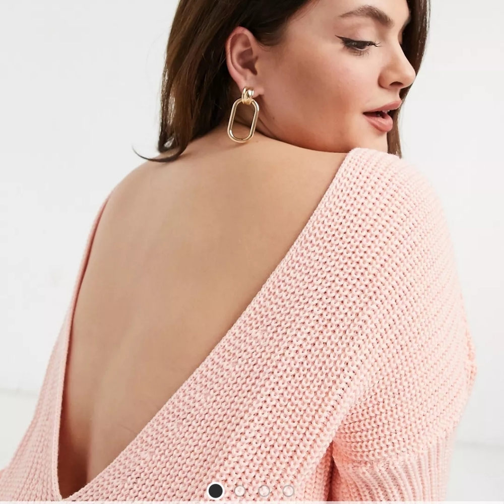 Knit sweater with open v back
